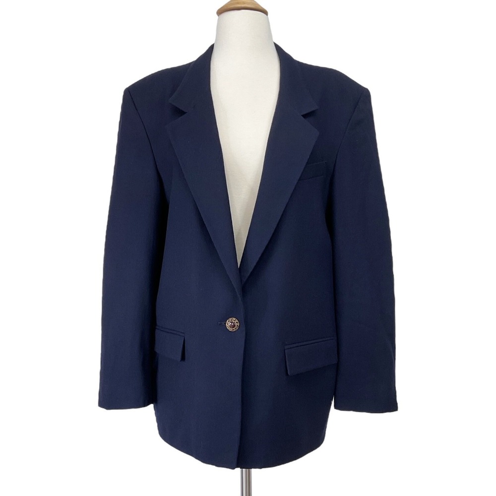 Bretton‎ Place Womens Size 14 Blue Long Sleeve Wool Blazer Academia Career VTG